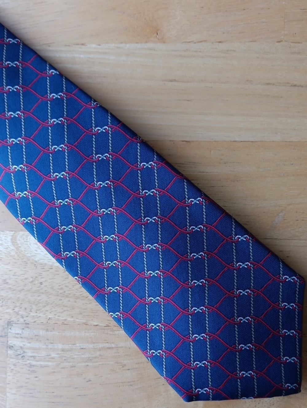 Liberty of London Navy Tie with Red & White Grid Motif